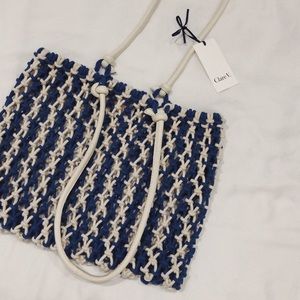 Clare v. Woven Sandy Tote Cream and Blue